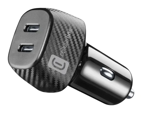 Cellularline - Caricabatterie da Auto per Accendisigari 12/24V con 2 Prese USB-C e 40