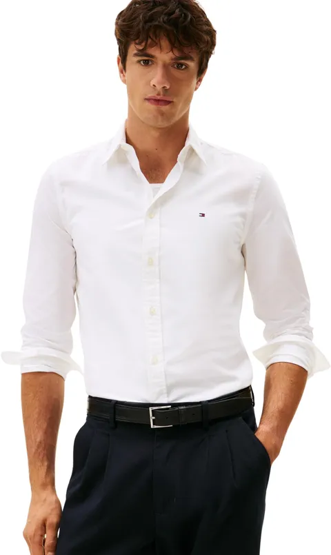 Tommy Hilfiger Uomo Camicia Flex Poplin Kent Collar Slim Fit, Bianco (White), XXL