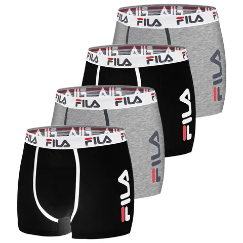 FILA Boxer Uomo Cotone, ultra morbido, antiscivolo, set di 4, Nero, Grigio, Taglie L