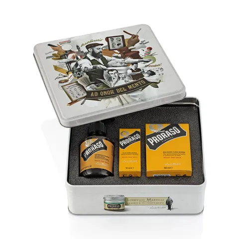 Proraso Set con Olio Barba 30 ml, Detergente Barba 200 ml, Balsamo 100 ml