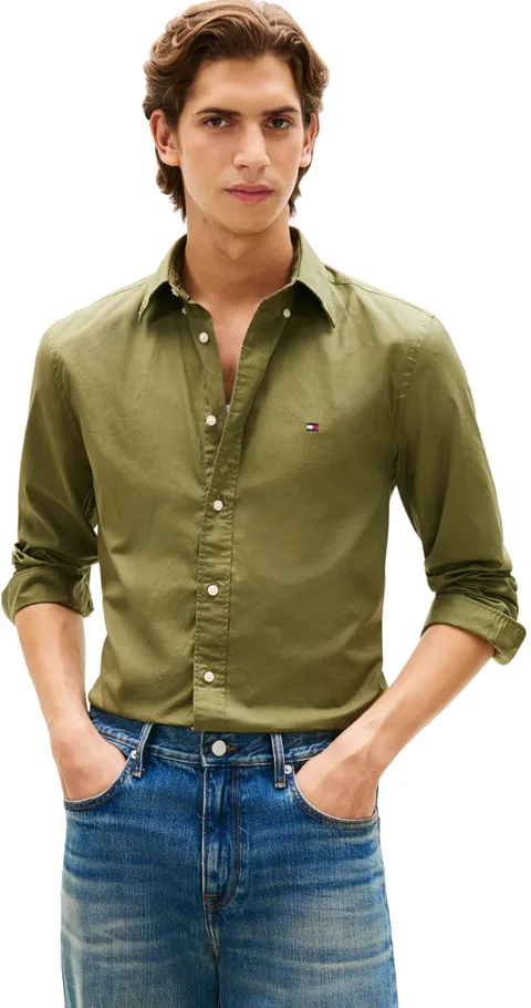 Tommy Hilfiger Camicia Uomo Flex Popeline Solid RF Mw0Mw37550, Verde, XXL