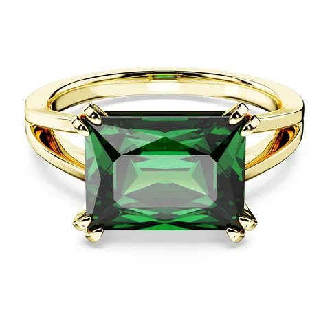 Swarovski Anello cocktail Stilla, Taglio rettangolare, Verde, Placcato color oro