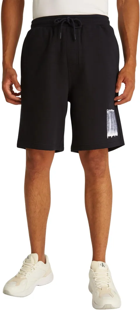 Calvin Klein Uomo Pantaloncini in Felpa Brush Stroke Graphic in Cotone, Nero (CK Black), XXL