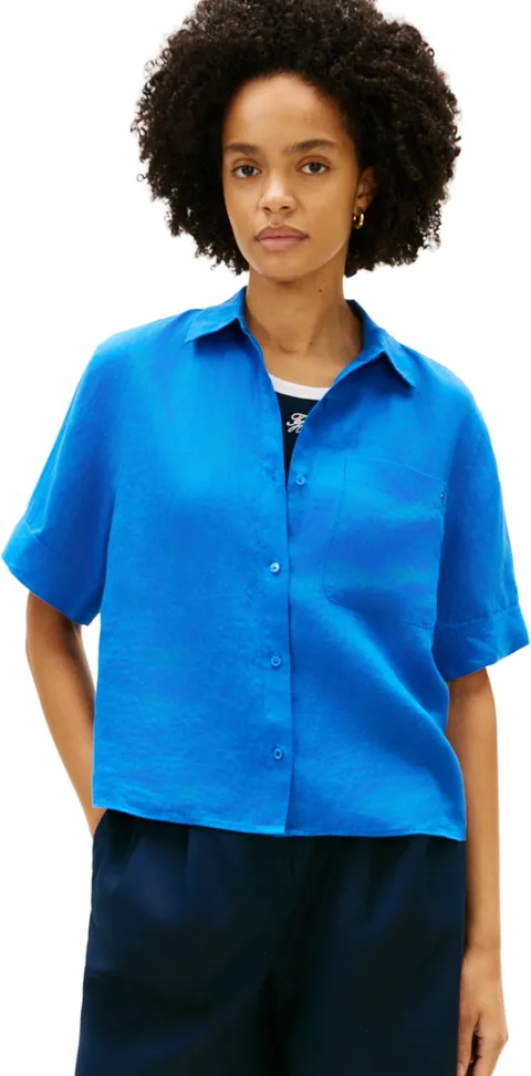 Tommy Hilfiger Donna Camicia Linen Relaxed Fit, Blu (Blue Orbit), M