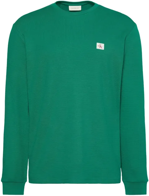 Calvin Klein Uomo Maglietta Maniche Corte Waffle Badge Tee con Scollo Rotondo, Verde