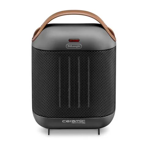De'Longhi HFX30C18.AG Termoventilatore Capsule da Tavolo, Tecnologia Ceramica, 2 Livelli di Potenza, Ventilazione Estiva, Maniglia e Piedino di Supporto, Luce, Protezione Antigelo, Leggero, Antracite