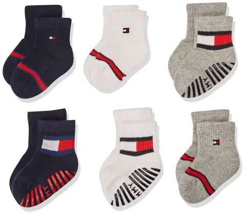 Tommy Hilfiger Crew, Calzini Unisex - Bimbi 0-24, Bianco/Grigio/Navy, 19-22