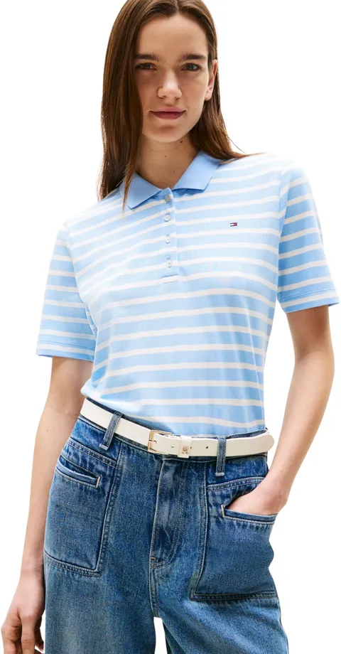 Tommy Hilfiger Donna Maglietta Polo Maniche Corte 1985 Pique Regular Fit, Multicolore (Breton STP Vessel Blue/Ecru), XXS