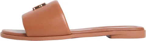 Tommy Hilfiger TH Logo Hardware Leather Mule Fw0fw09292, Sandali Piatti Donna, Brown