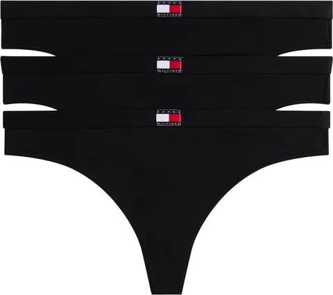Tommy Hilfiger Donna Perizomi Confezione da 3 Thong in Cotone Elasticizzati, Nero