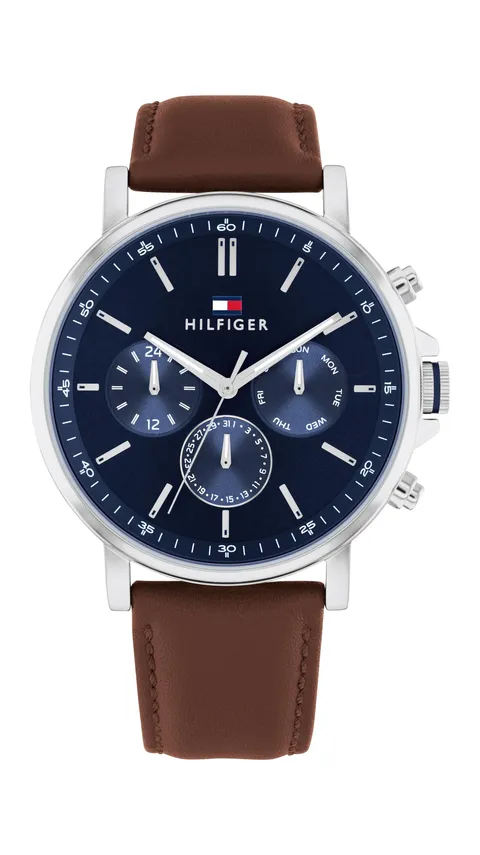 Tommy Hilfiger Orologio Analogico Multifunzione al Quarzo da Uomo con Cinturino in Pelle