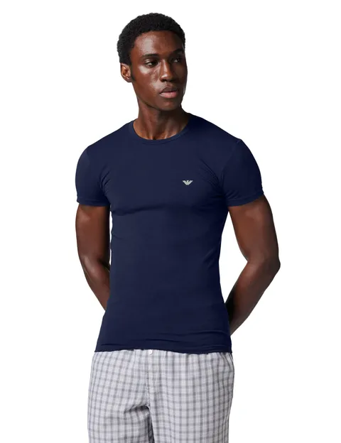 Emporio Armani T-Shirt Girocollo da Uomo con Logo Lucido Blu XL