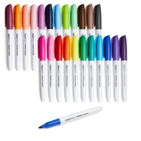 Amazon Basics Pennarelli indelebili, confezione da 24 pezzi, Colori assortiti