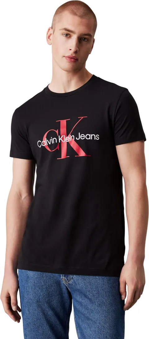 Calvin Klein Uomo T-Shirt Maniche Corte Core Monologo Slim Fit, Nero (CK Black/Salsa), M