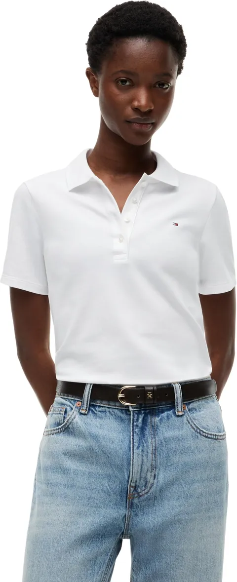 Tommy Hilfiger Donna Maglietta Polo Maniche Corte 1985 Polo Slim Fit, Bianco (TH Optic