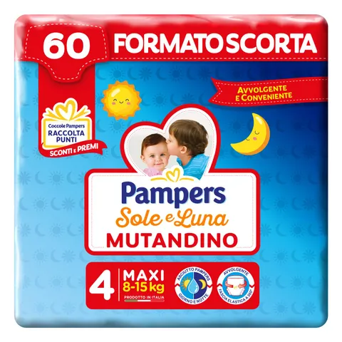 Pampers Sole e Luna Pannolino a Mutandino Maxi, Taglia 4 (8-15 kg), 60 Pannolini