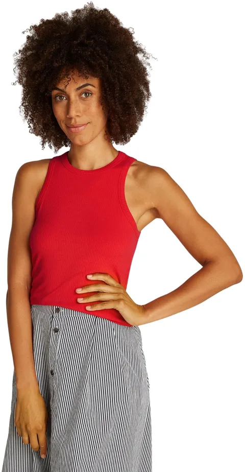 Tommy Hilfiger Canotta Donna Rib Top Elasticizzata, Rosso (Primary Red), XS