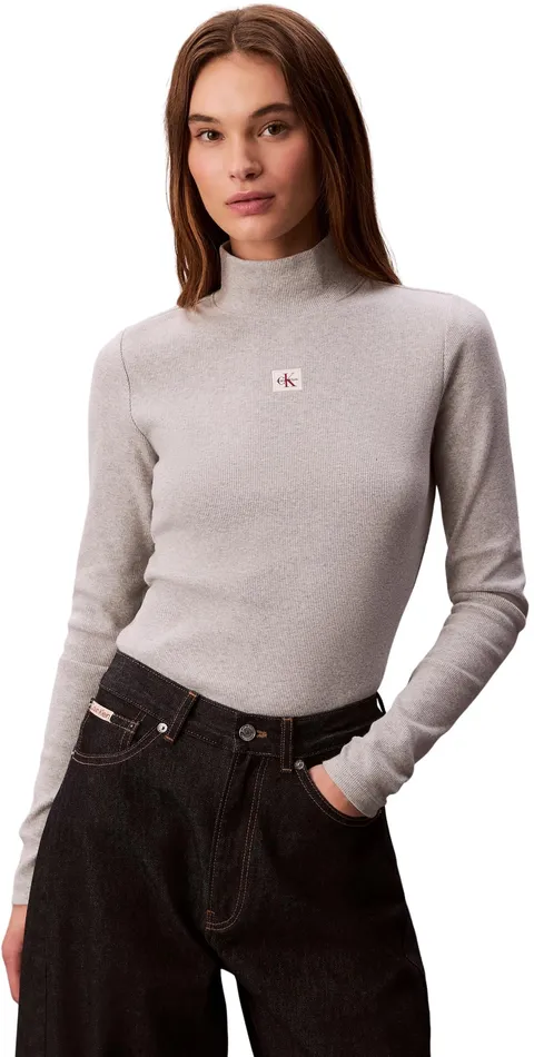 Calvin Klein Donna Maglietta Maniche Lunghe Woven Turtleneck con Collo Alto, Grigio (History Grey Heather), XL