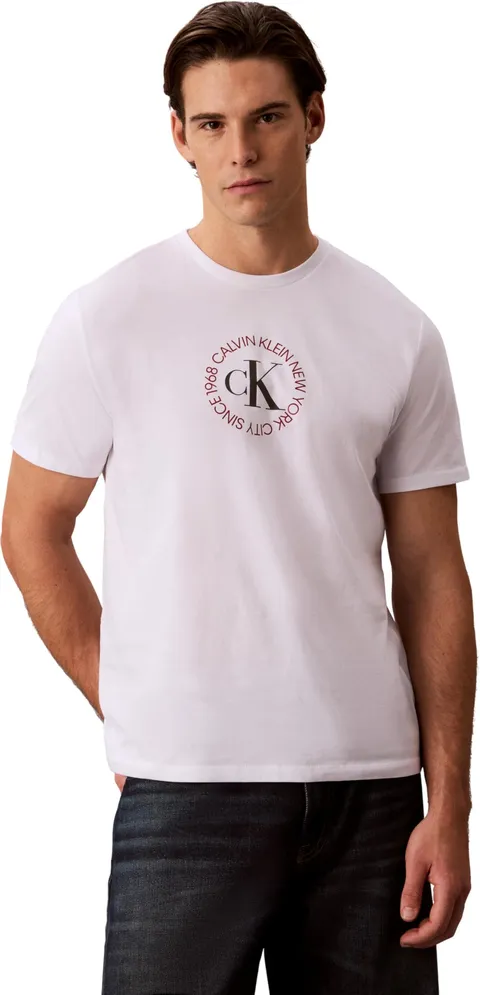 Calvin Klein SS 30s WHSL CK Word Circle Graph LV14RE816G Maglietta Grafica da Uomo, Bianco (Bianco Brillante), XS, Bianco (Bianco Brillante), XS
