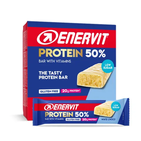 Enervit, Protein Bar 50% White Choco, Barrette Proteiche, 20g di Proteine, Low Sugar, con