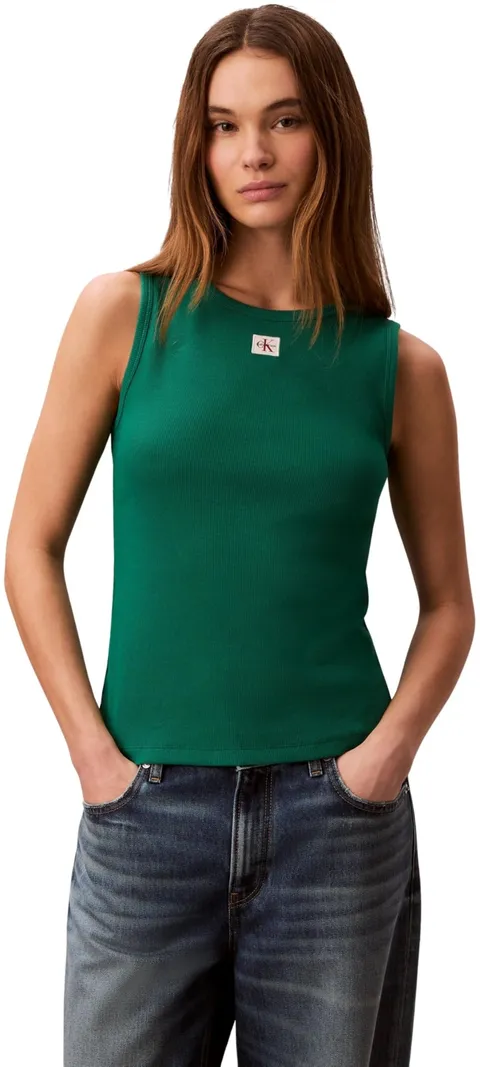 Calvin Klein Canotta da Donna SL Woven Label 2X2 Baby Rib Cuto LV047F246G, Verde, L