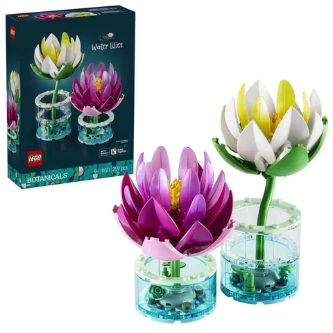 LEGO Botanicals Ninfee - Set di Piante Artificiali con Fiori Finti in 2 Vasi Trasparenti