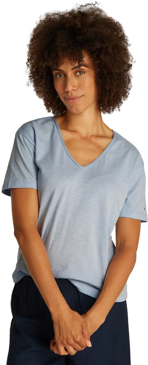 Tommy Hilfiger Donna T-Shirt Maniche Corte con Scollo a V, Blu (Breezy Blue), XXL