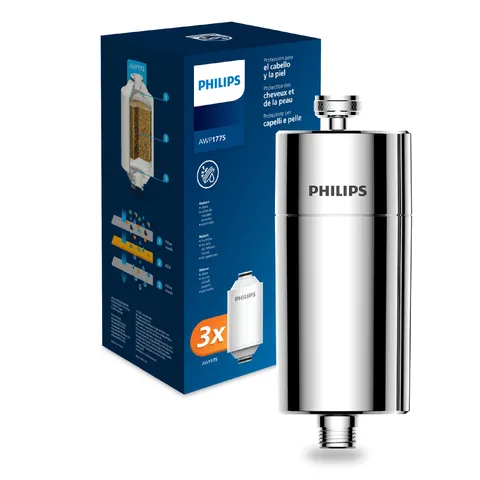 Philips Water Filtro da doccia In-Line con 3 confezioni di ricambio, riduce il cloro fino