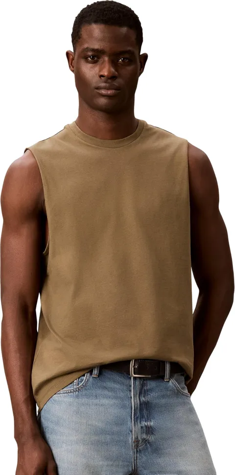 Calvin Klein Uomo Canotta Badge Muscle in Cotone, Marrone (Capers), 2XL