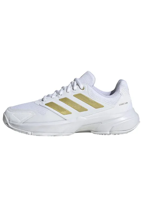 adidas Donna Courtjam Control 3 Tennis Shoes, Ftwr White/Gold Met./Ftwr White, 38 2/3 EU