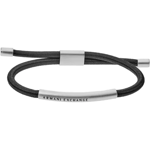 Armani Exchange Bracciale da uomo in pelle o sintetico con chiusura a cursore, Nero