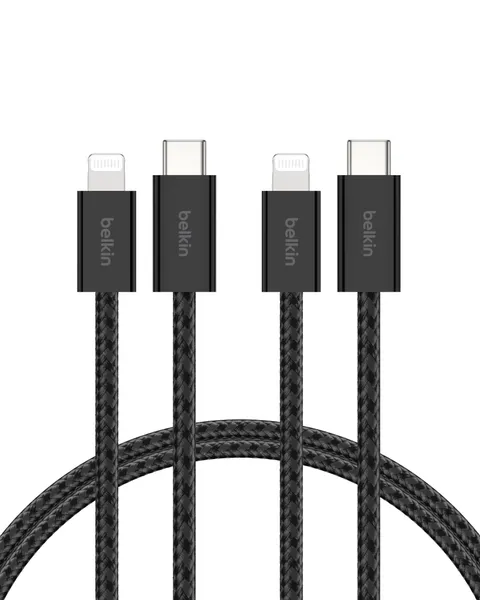 Belkin Confezione da 2 cavi intrecciati USB-C con connettore Lightning da 1,5 m, cavo