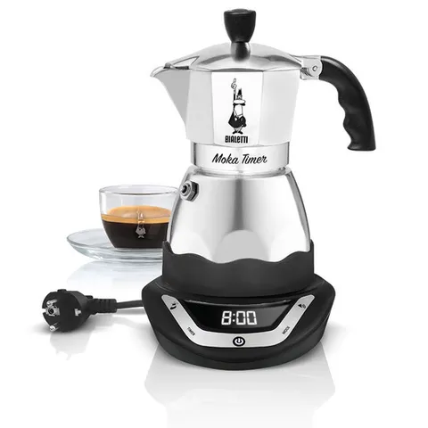 Bialetti Moka Timer, Caffettiera Elettrica Con Timer Incorporato, 3 Tazze, Nero, 25 x 22