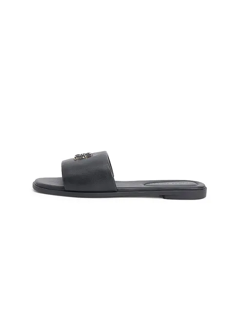 Tommy Hilfiger Donna Sandali Logo Hardware Mule in Pelle, Nero (Black), 37