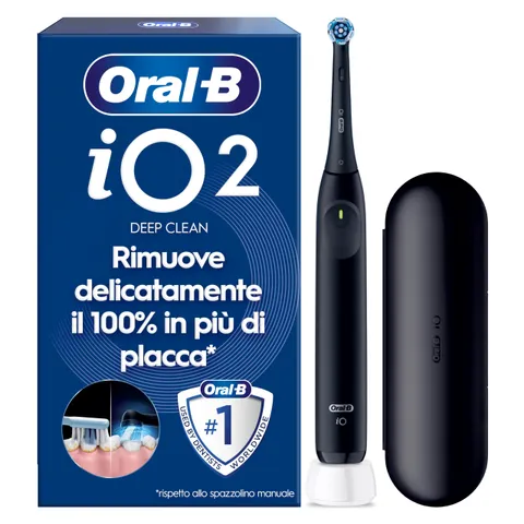 Oral-B iO 2 Spazzolino Elettrico, 1 Testina di Ricambio, Custodia, Nero