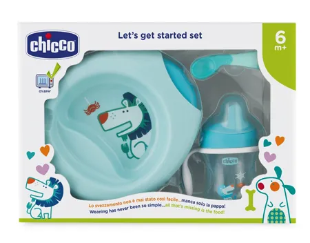 Chicco Set per la Pappa Composto da Tazza Training Cup, Primo Cucchiaio, Piatto Pappa