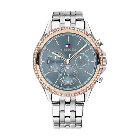 Tommy Hilfiger Orologio Analogico Multifunzione al Quarzo da Donna con Cinturino in Acciaio Inossidabile Argentato - 1781976