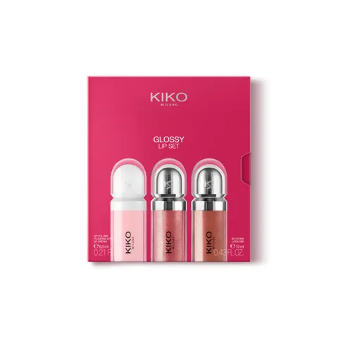 KIKO Milano Glossy Lip Set, Set Makeup: 2 Lucidalabbra Idratanti E 1 Crema Labbra
