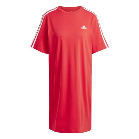 Adidas Donna Essentials 3-Stripes Single Jersey Boyfriend Tee Dress, Better Scarlet, XS