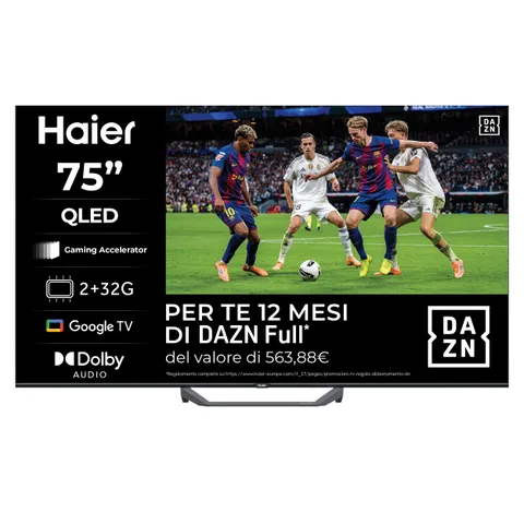Haier QLED 4K UHD 75'' Smart TV, Google TV, Dolby Audio, HDR 10, Telecomando Smart