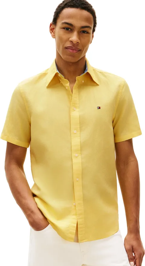 Tommy Hilfiger Uomo Cl Misto Lino Solido SS RF SHT MW0MW42450, Giallo, XXL