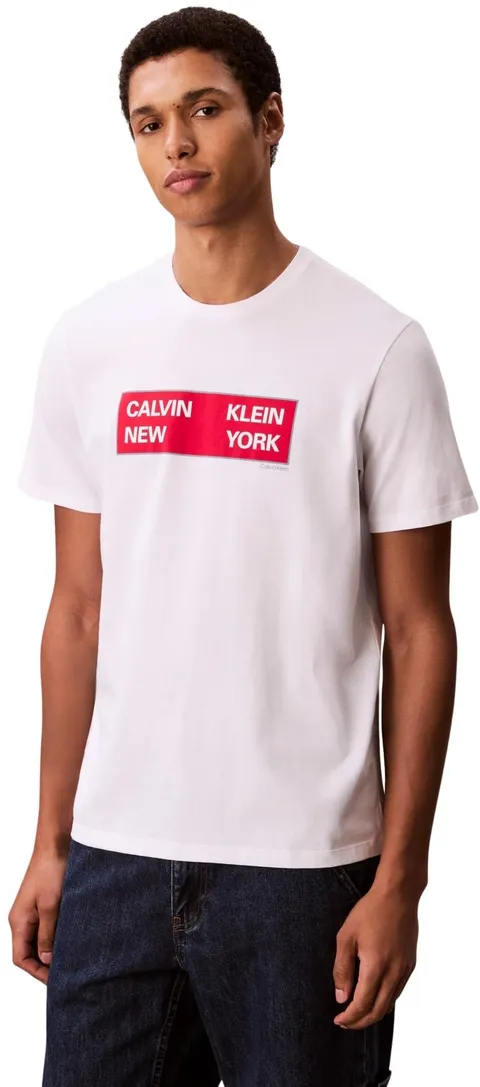 Calvin Klein Uomo T-Shirt Maniche Corte Box Graphic Tee Regular Fit, Bianco (Brilliant