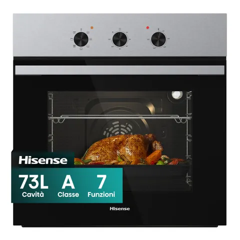 Hisense BI62111AAXB, Nuovo Forno Multifunzione, 3 manopole fisse, cavità 73 litri, 7
