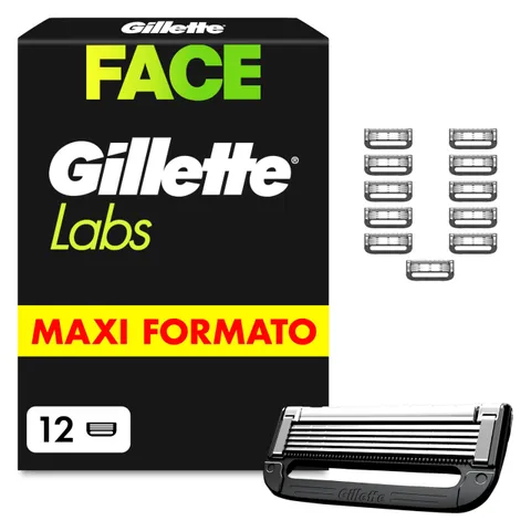 Gillette Labs Lamette di Ricambio per Rasoio Barba Manuale, Confezione da 12 Lamette