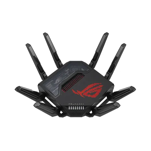 ASUS ROG Rapture GT-BE98 WiFi 7 Router, quad-band, banda 320 MHz, 4096-QAM, funzionamento multi-link, doppia porta 10G, WAN di backup, sicurezza di rete, compatibilità AiMesh