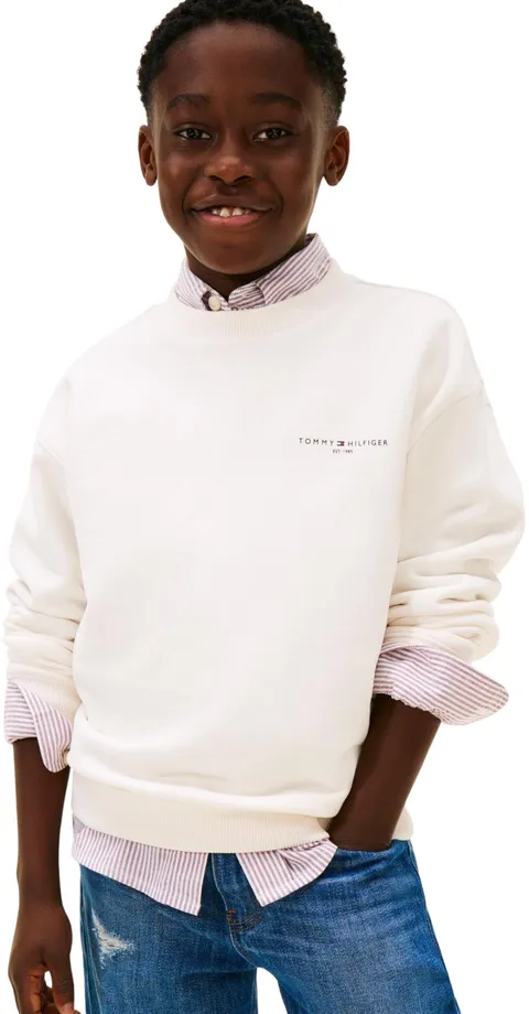 Tommy Hilfiger Felpa Unisex Mini Corp C-Collo KS0KS00665 Pullover Felpa, Bianco (Bianco