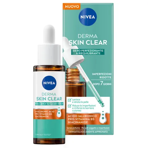 Nivea Derma Skin Clear Siero Viso Perfezionante & Riequilibrante 30ml, Siero Niacinamide