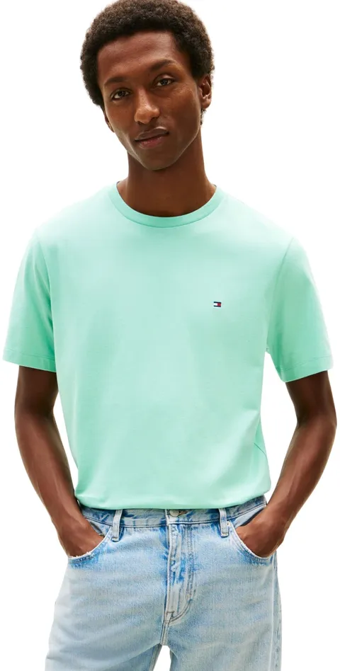 Tommy Hilfiger Uomo T-Shirt Maniche Corte Seasonal Solid Tee con Scollo Rotondo, Turchese