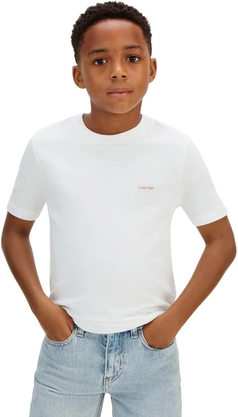 Calvin Klein Bambino T-Shirt Maniche Corte Logo Label in Cotone, Bianco (White 11-0601