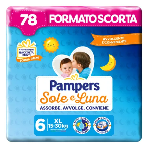 Pampers Sole e Luna Pannolini Extralarge, Taglia 6 (15-30 kg), 78 Pannolini
